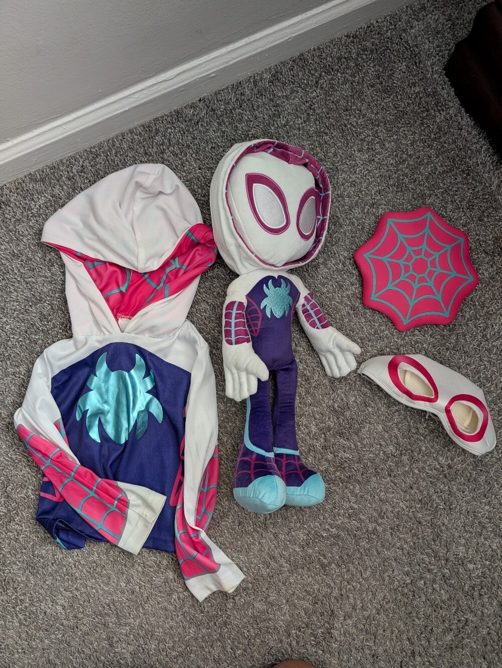 Girls' White & Purple Spider-Gwen Costume Hoodie with Mask and Plush